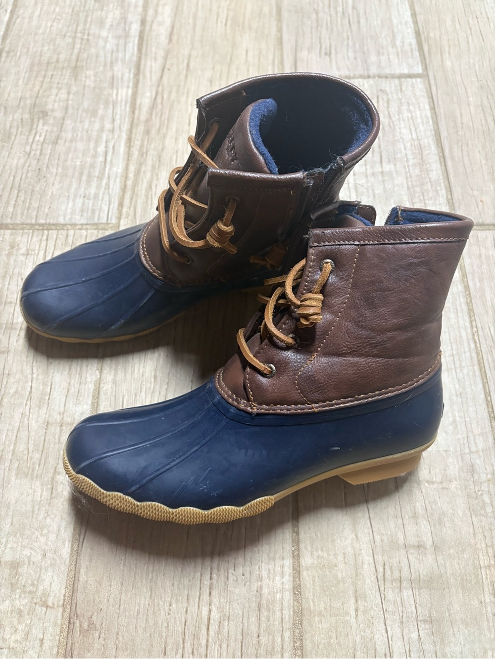 Sperry Boy’s Duck Boots - Brown Leather & Navy Rubber